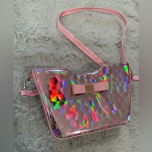 Iridescent Pink Kids Shoulder Bag with Bow. NWOT
